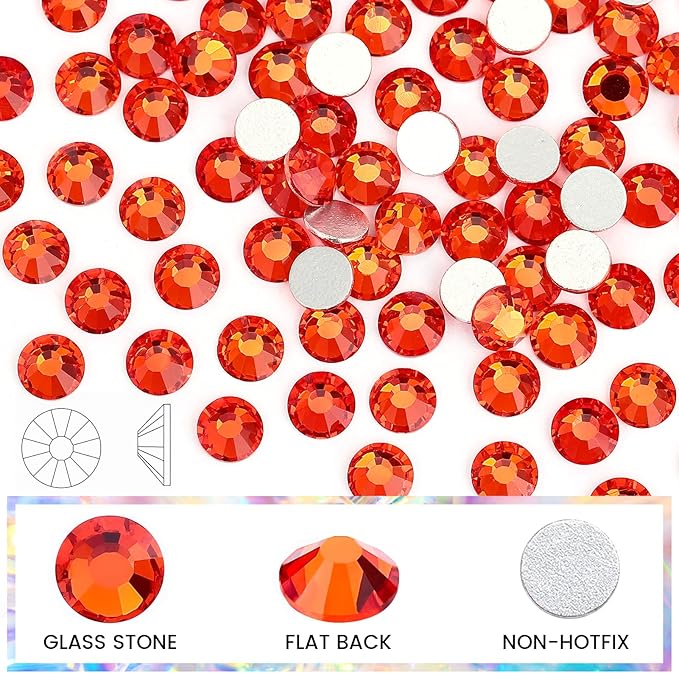Novani Orange Rhinestones 1440pcs SS10 Glass Rhinestones Crystal Flatback Gemstones for Crafts Nails Makeup Bags and Shoes Decoration（SS10, Hyacinth）