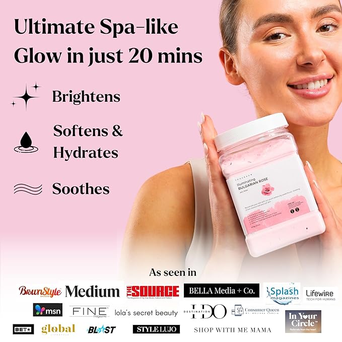 Jelly Face Mask for Facials - Bulgarian Rose Hydrating, Brightening & Nourishing Jelly Mask with Free Jade Roller & Spatula | Professional Hydrojelly Masks | Vajacial Jelly Mask Powder | 23 Oz Jar