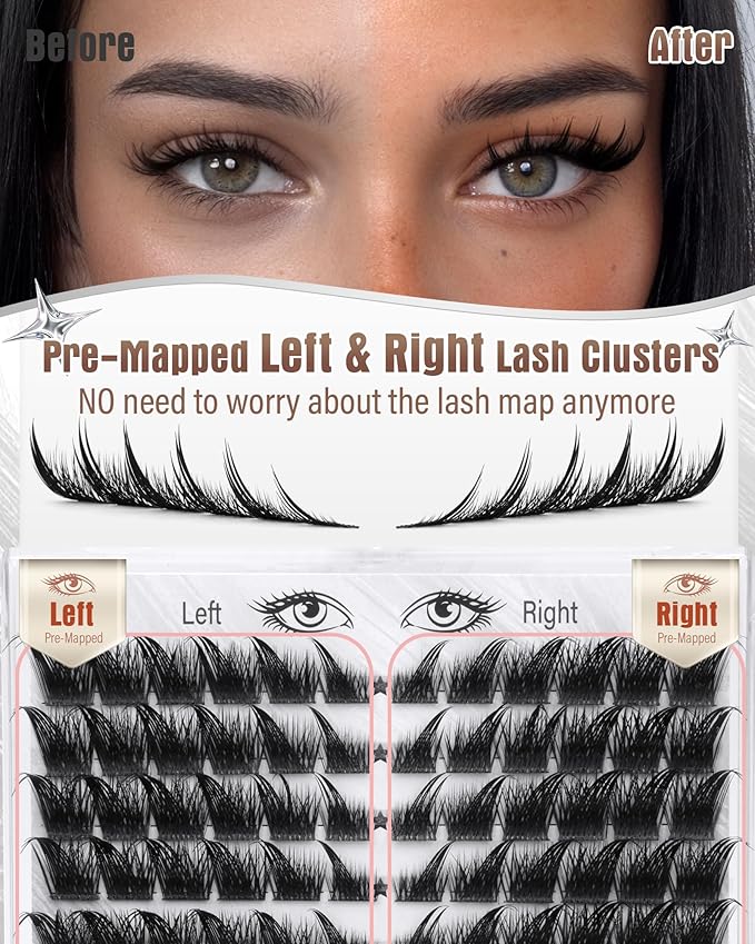 Cat Eye Lash Clusters With Spikes Eyelash Clusters Cat Eye Clusters Eyelash Extensions Wispy Lashes Clusters Anime Pre-Mapped Lash Clusters C-Curly Manga Left&Right Individual Lashes 6-18MM by Zegaine