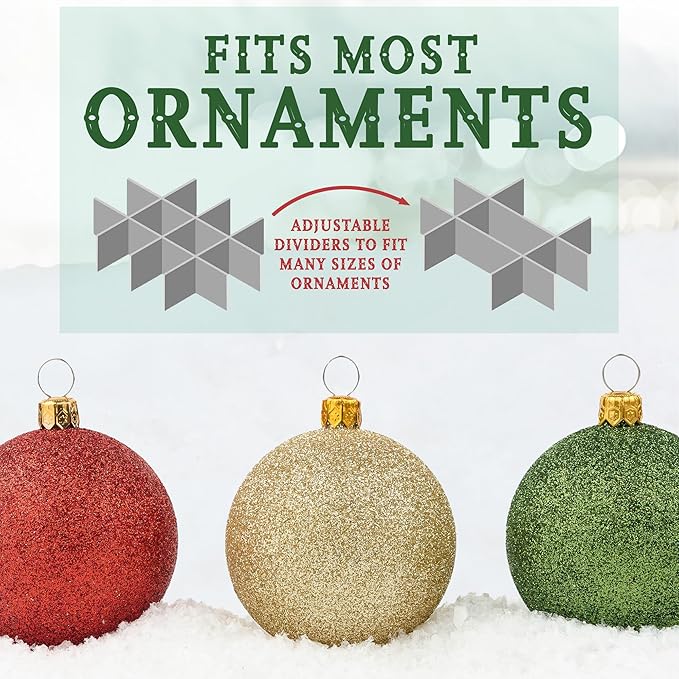 HOLDN’ STORAGE Christmas Ornament Storage Box with Dividers, Holds Up to 72 Ornaments (4 Inches), Large Organizer with 3 Stackable Trays - Red