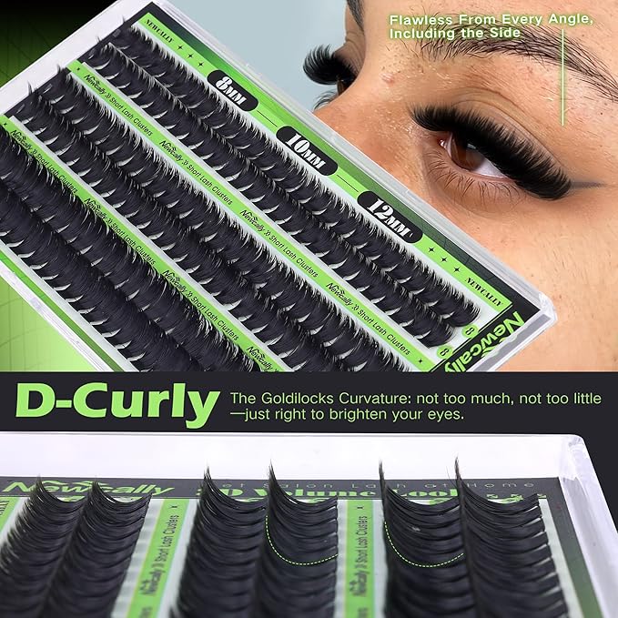 Volume Lash Clusters Fluffy Short 8-10-12MM Cluster Eyelash Extensions Thick Eyelash Clusters D-curly Lash Extension Individual Lashes Long-lasting Effect by Newcally