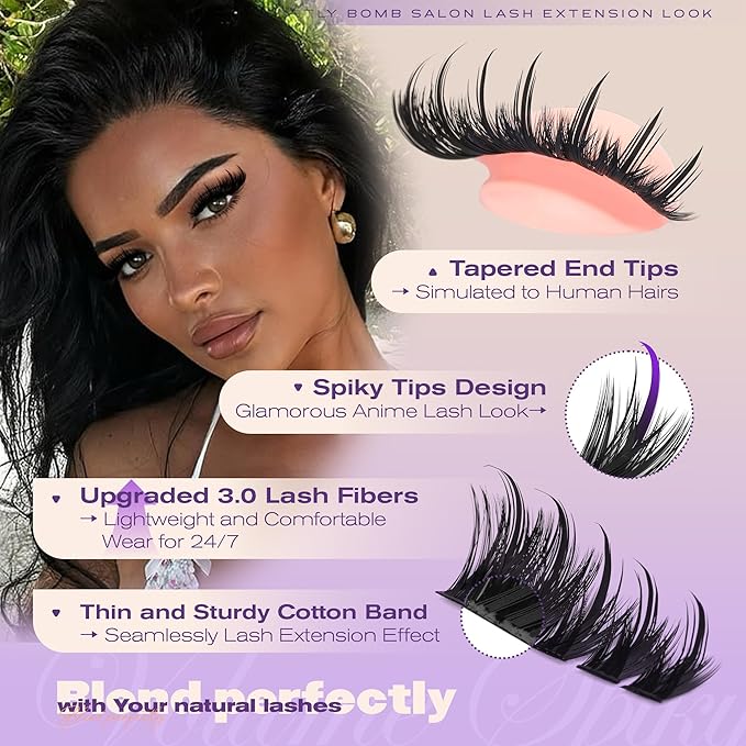 Manga Lash Clusters 150D Spikes Eyelash Clusters with Bottom Lashes 12-18MM Long Fairy Cluster Eyelash Extensions 300Pcs Wispy Individual Lashes Extensions DIY at Home by JIMIRE