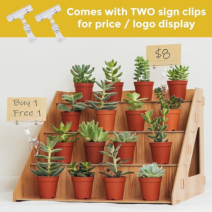 4-Tier Retail Wooden Display Riser - Farmers Market Craft Fair Display Rack - Candle Soap Display Stand for Craft Shows - Wood Countertop Pop Up Shop Display Rack for Tumblers Cupcakes Candy