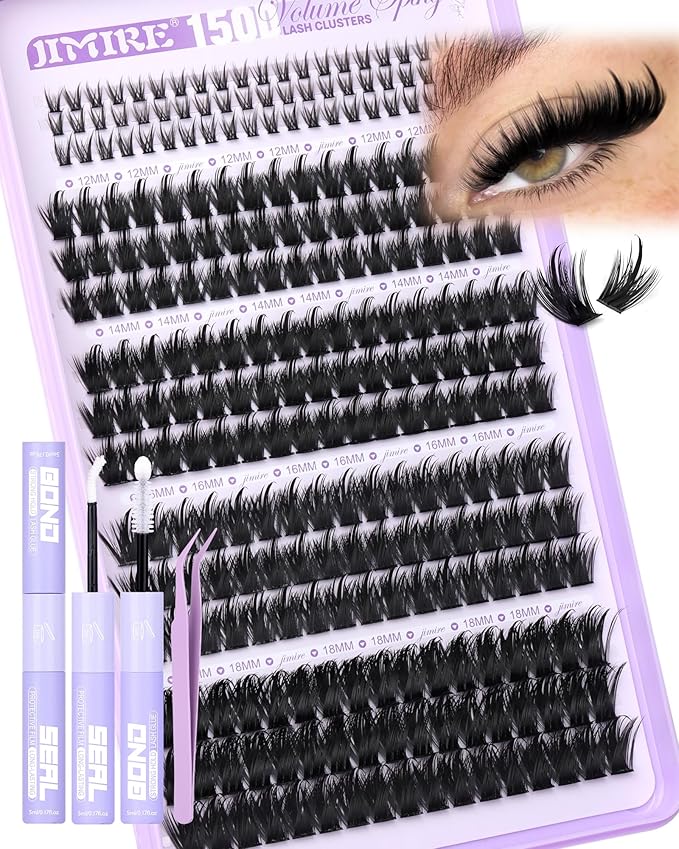 Manga Lash Clusters Kit Fairy Lash Clusters with Spikes Eyelash Clusters with Bottom Lashes 12-18MM Wispy Lash Extension Kit with Lash Bond and Seal DIY Cluster Lashes Kit DIY at Home by JIMIRE