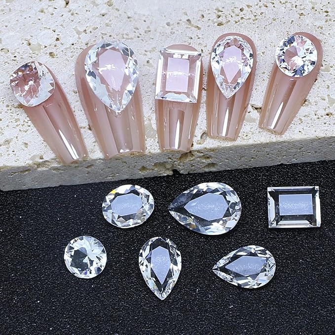 DONGZHOU Transparent Big Nail Rhinestones,Mixed Shape Large Nail Art Rhinestone Nail Charms Pointed Fancy Stone Diamond Gems for Nail Art DIY Craft