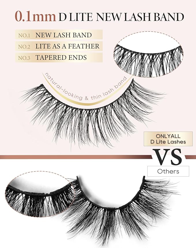 Onlyall Wispy 1 Eyelashes for Natural Flared Look, Soft Fluffy Lashes, Black, 7 Pairs D-K06