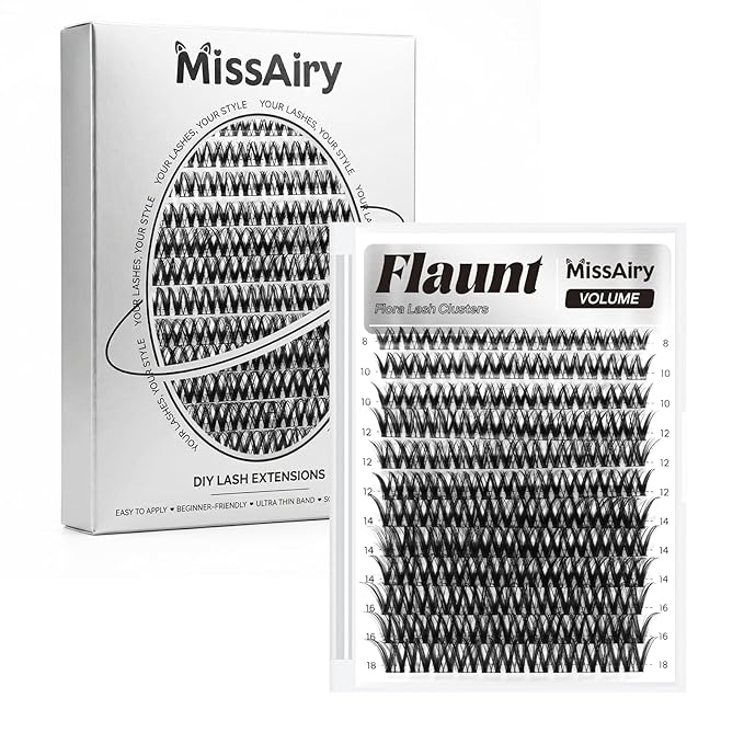 MissAiry Flaunt Lash Clusters Wispy Cluster Eyelash Extensions 8-18MM Wispy Lash Clusters Flora Cluster Lashes D Curly Cluster Eyelash Extensions Wet Look Natural DIY Lashes Clusters(Flaunt 8-18MM)