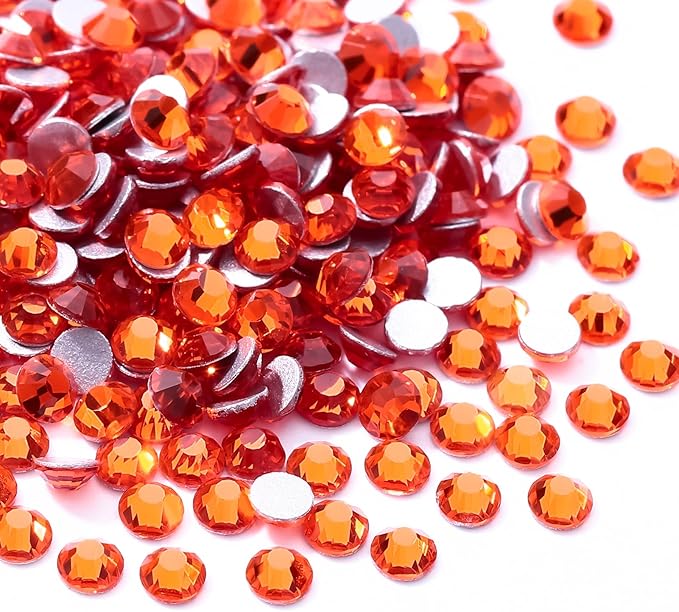 Meibite Hyacinth Flatback Rhinestones, Glass Rhinestones for Nail Art and Craft, Glue Fix, Loose Crystal Gemstones(Orange, SS4, 1440pcs, 1.5-1.7mm)