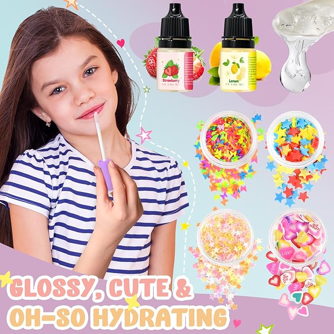 Jcoos Lip Gloss Making Kit, Fun Lip Gloss Kit to Make Your Own Lip Gloss with Moisturizing Lipgloss Base, All-Inclusive Moisturizing Handmade Lip Glaze Supplies Set for Beginner Women