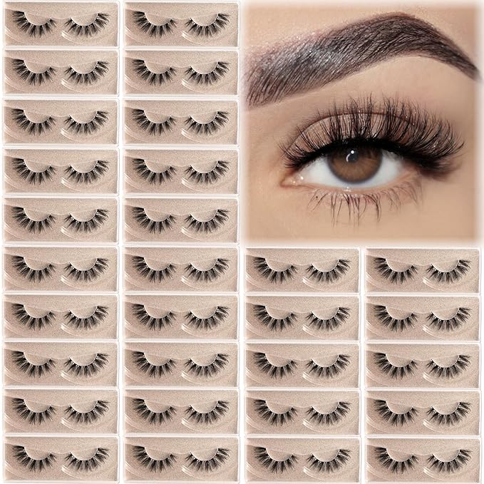 Wispy Lashes Bulk 30 Pairs Natural Strip Eyelashes Wholesale Cat Eye Lash Sets Short Thick Fluffy False Mink Eyelash Strips Full Small Fake Pestañas Postizas with Portable Pack