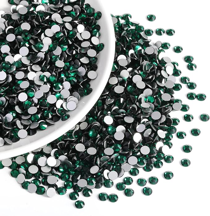Beadsland Flatback Rhinestones Bulk,14400pcs Green Rhinestones for Nails Crafts Clothes DIY Decoration, Emerald, SS12,3.0-3.2mm