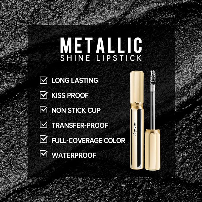 Depuplum Black Lipsticks for Women Metallic Lipstick Long Lasting Non Stick Cup Lip Gloss, Shimmer Lightweight Hydrating Full Coverage Lip Color, DP120 Boardwalk