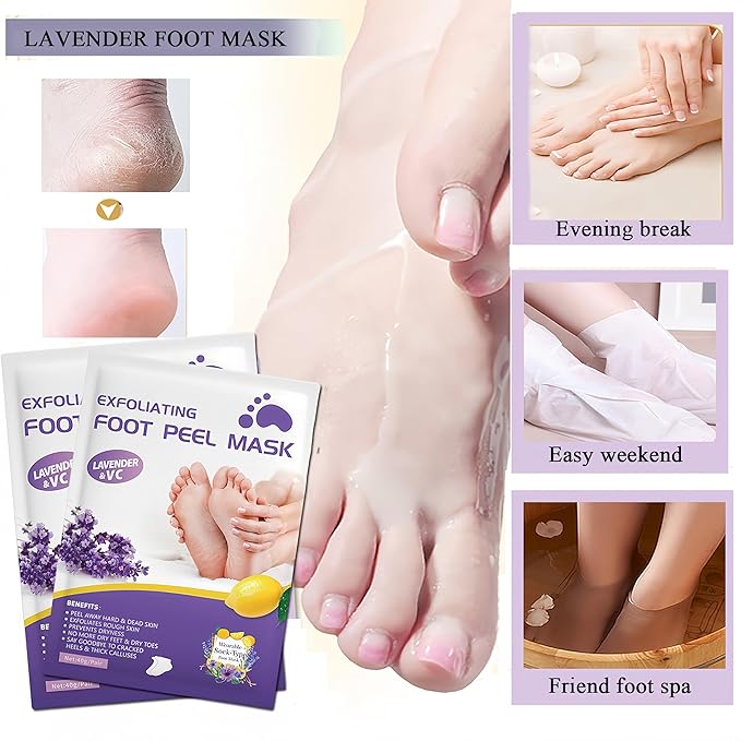 Lavender Foot Peel Mask 5 Pairs, Exfoliating Foot Masks That Remove Dead Skin, Hydrating Foot Mask Socks for Dry Cracked Feet, Moisturizing Foot Exfoliator for Women & Men Spa at Home