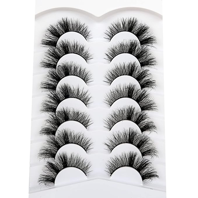 Pooplunch Cat Eye Lashes False Eyelashes Wispy Crossed 18MM Curly Faux Mink Lashes 8D Volume Thick Dramatic Fake Eyelash Strips 7 Pairs Pack