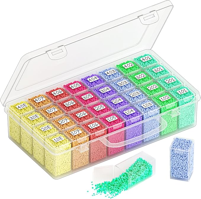 VANSUNS 32-Grid Diamond Painting Storage Container, Transparent Square Diamond Art Storage Case, Suitable for Beads, Crafts, Nail Art, DIY ﻿