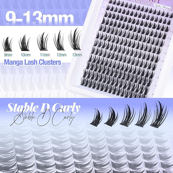 Lash Clusters Wispy Manga Eyelash Clusters with Spikes Anime Cluster Eyelash Extensions Natural Cluster Lashes Spiky Individual Lashes DIY at Home by YDAGKH(9-13mm, 192Pcs)