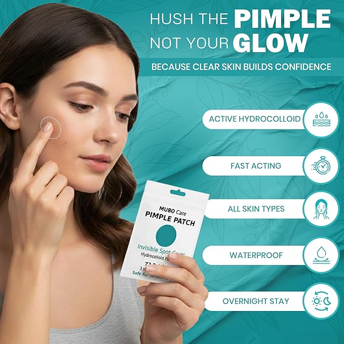 Mubo Care Pimple Patch – Hydrocolloid Acne Dots for Face, Invisible and Waterproof Blemish Spot Treatment – Fast Healing Pimple Stickers for All Skin Types (72 Count (Pack of 2))