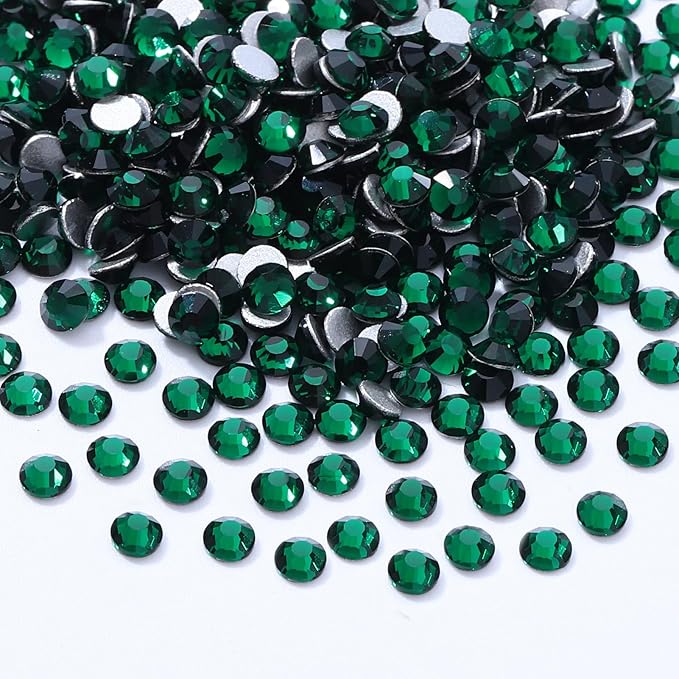 Meibite Green Flatback Rhinestones, Glass Rhinestones for Nail Art and Craft, Glue Fix, Loose Crystal Gemstones(Green, SS10, 2880pcs, 2.7-2.8mm)