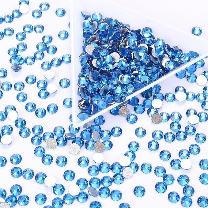 288Pcs Blue Zircon Crystal Rhinestones,Glass Flatback Rhinestones Gemstones for Nail Face Makeup Art Crafts Clothes Decoration -(SS30,6.5mm,Blue Zircon)