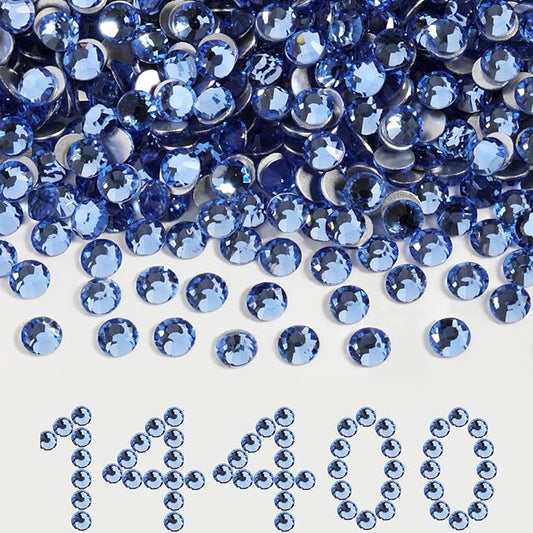 Beadsland Flatback Rhinestones Bulk,14400pcs Light Blue Rhinestones for Nails Crafts Clothes DIY Decoration, Light Sapphire, SS16, 3.8-4.0mm