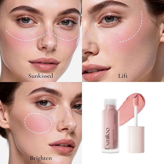 Exmiloo Liquid Blush for Cheeks, Long-Lasting Liquid Blush for Matte Finish, Lightweight Buildable Cheek Blush Makeup, Vegan & Cruelty-Free, Dusty Mauve