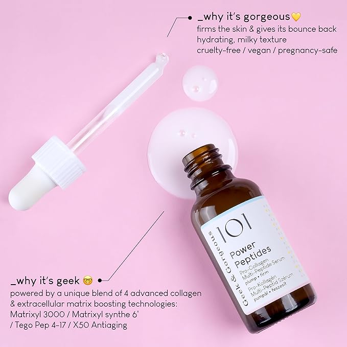 Geek & Gorgeous Power Peptides Serum, Multi-Peptide Face Serum for Firm, Smooth-Looking Skin, Supports Skin Elasticity, Lightweight skin-revitalizing Formula, 1 fl oz