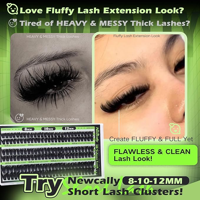 Volume Lash Clusters Fluffy Short 8-10-12MM Cluster Eyelash Extensions Thick Eyelash Clusters D-curly Lash Extension Individual Lashes Long-lasting Effect by Newcally