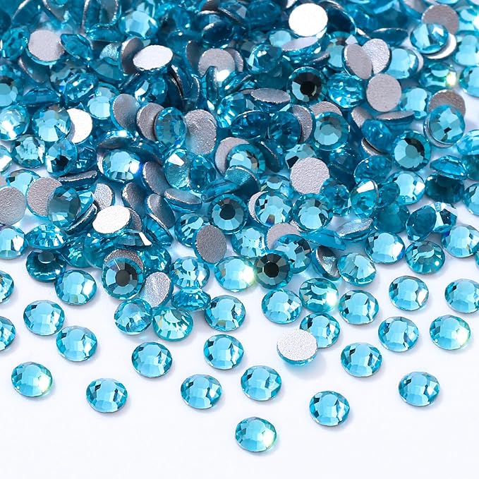 Meibite Aquamarine Flatback Rhinestones, Glass Rhinestones for Nail Art and Craft, Glue Fix, Loose Crystal Gemstones(Aquamarine, SS8, 2880pcs, 2.3-2.5mm)