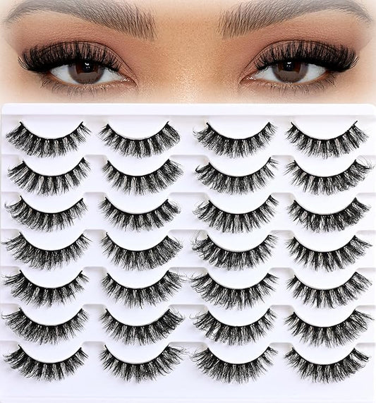 Lashes Fluffy False Mink Eyelashes 14 Pairs Cat Eye Lashes Fake Russian Strip Eyelash Natural Lash Strips Eye Lashes Pack D Curl Short Lashes Natural Look Wispies Cateye Lashes for Women