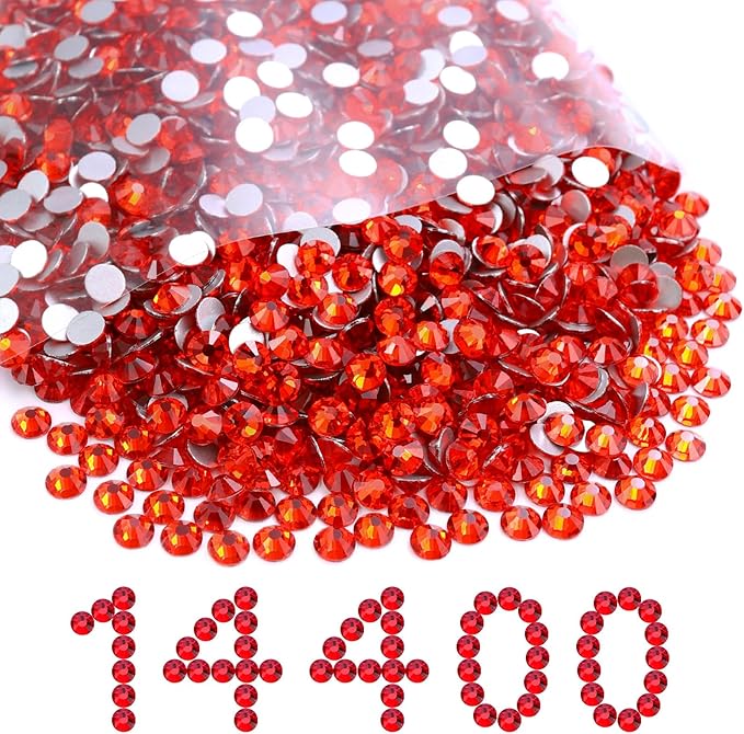MEIBITE Flatback Rhinestones Bulk, 14400PCS Lt.siam Rhinestones for Clothes DIY Decoration Crafts, Lt.siam, SS16, 3.8-4.0mm