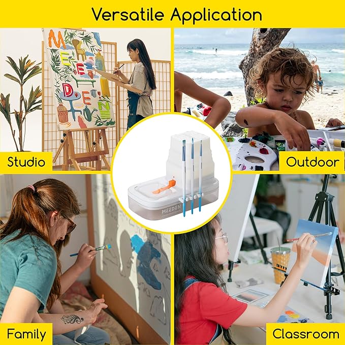 MEEDEN Portable Paint Brush Cleaner: Paint Brush Rinser with Drain for Acrylic, Watercolor & Water-Based Paints - 5-Slot Silicone Brush Washer & Holder, White