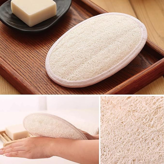 Natural Loofah Exfoliating Body Scrubber Pads, Bath Loofah for Women & Men, 100% Plant-Based Shower Luffa Sponge (3-Pack)