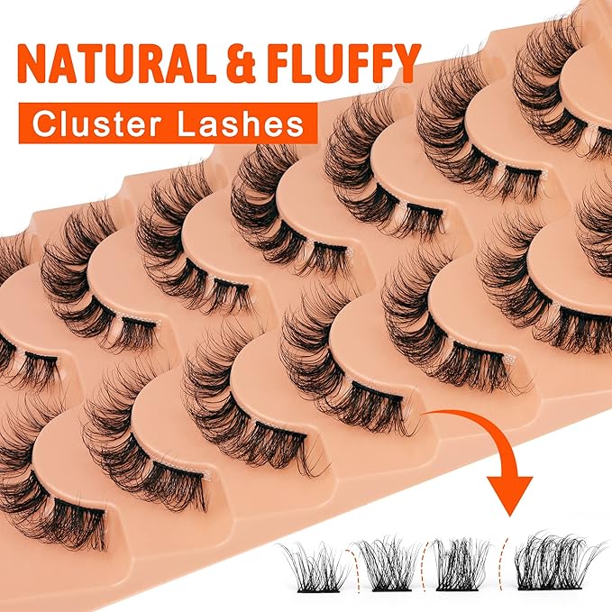 Natural Cluster Lashes D-Curly Eyelash Extensions Wispy Individual Lashes Strips False Eyelashes DIY Lash Extensions Multipack by Eefofnn