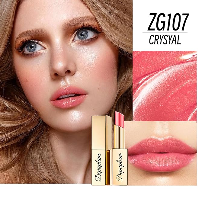 Depuplum Peach Pink Lipstick Moisturizing for Women Shimmer Tinted Lip Balm Hydrating Nourishing Lip Gloss Vegan& Cruelty Free Lip Makeup, ZG107 Candy