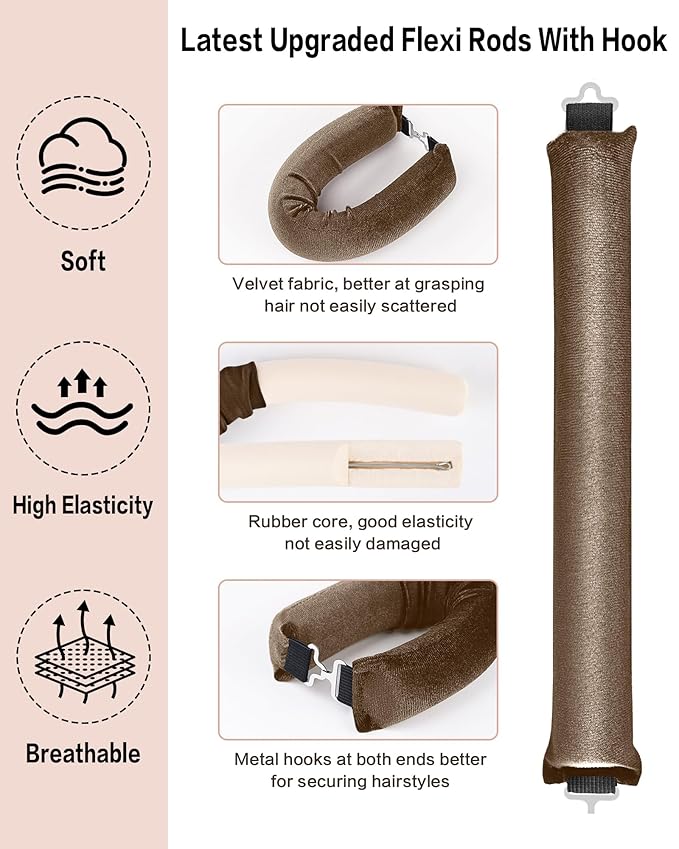 Heatless Curls Overnight Hair Curler - 4 Pcs Curling Rod to Sleep In, Velvet Hair Rollers with Satin Hair Scarf