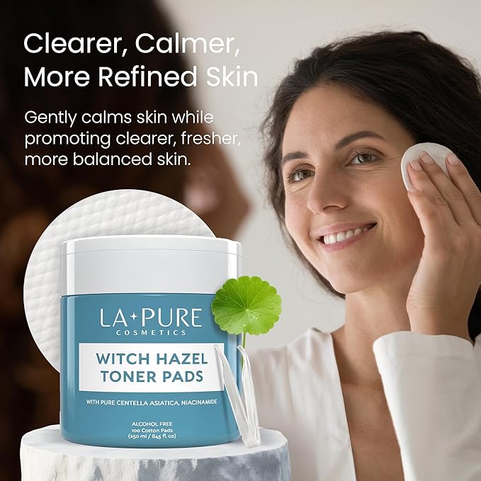 La Pure Korean Toner Pads With Witch Hazel - 100 Ct | Hydrating, Exfoliating Pads & Pore Care Korean Skincare - Gentle, Alcohol-Free, with Glycerin and Centella for Sensitive Skin by La Pure Cosmetics