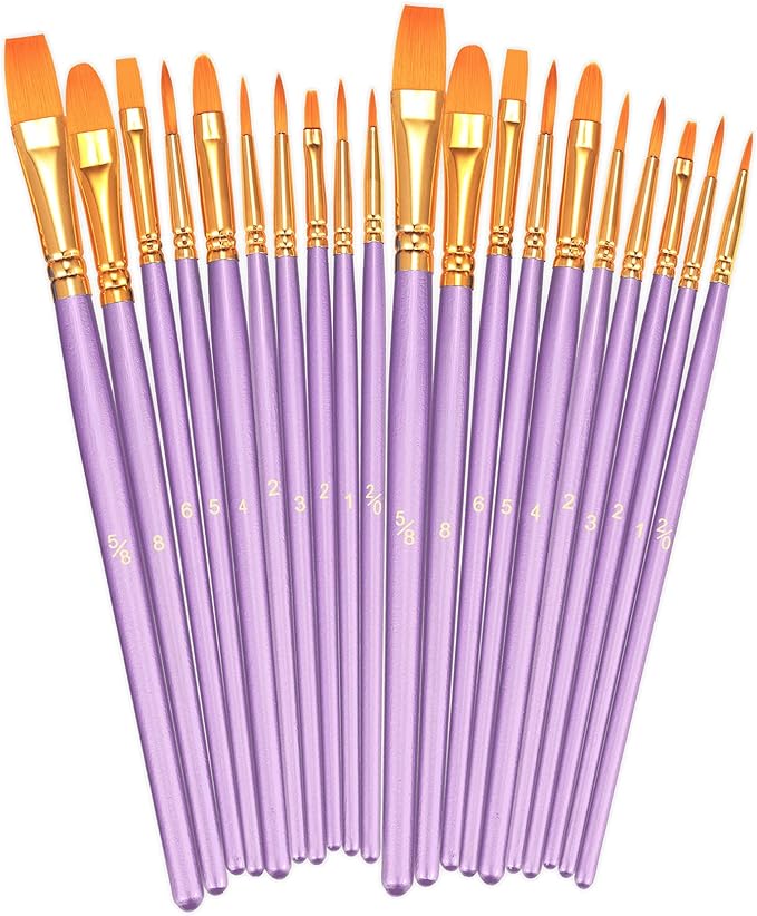 BOSOBO Paint Brushes Set, 2 Pack 20 Pcs Round Pointed Tip Paintbrushes Nylon Hair Artist Acrylic Paint Brushes for Acrylic Oil Watercolor, Face Nail Art, Miniature Detailing & Rock Painting, Purple