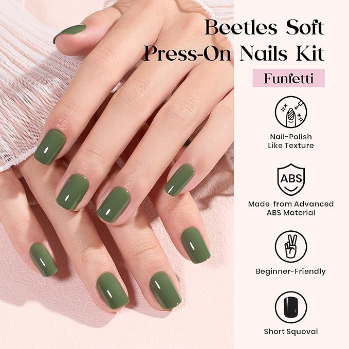 Beetles Press On Nails Kit - Funfetti | 720Pcs 24 Colors Short Square Press On Nails | 15 Sizes French Glossy Glitter With Nail Glue & Nail Tabs Stickers, Fake Nails Kit Art For Women