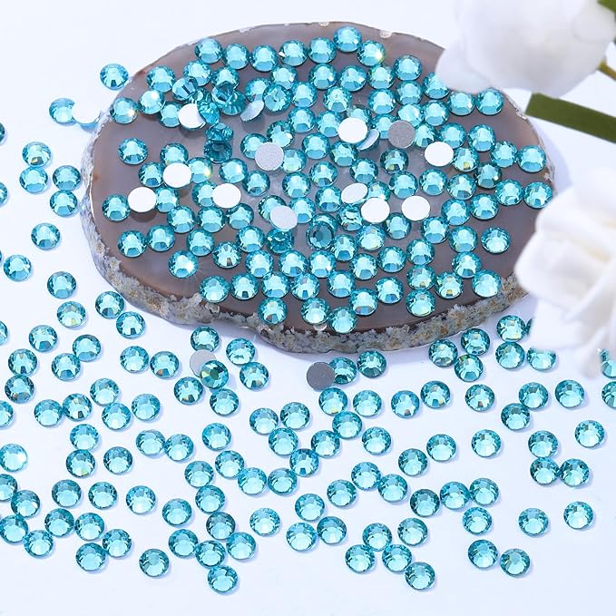 Meibite Aquamarine Flatback Rhinestones, Glass Rhinestones for Nail Art and Craft, Glue Fix, Loose Crystal Gemstones(Aquamarine, SS12, 2880pcs, 2.9-3.0mm)