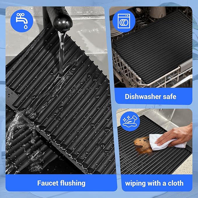 Dish Drying Rack, Stainless Steel Expandable Over/in Sink & Countertop, Space Saving Collapsible Rust-Proof Rack with Silicone Mat Cutlery Holder for Kitchen/RV/Commercial Use (14.56-18.5" L)