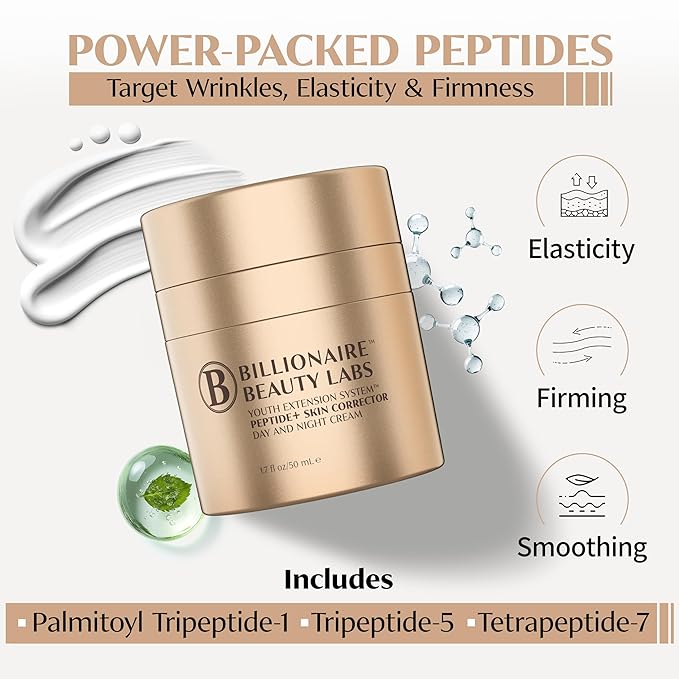 BILLIONAIRE BEAUTY LABS Collagen Booster Peptide Face Cream w Hyaluronic Acid – Peptide Face Moisturizer for Women, Hydrating, Non-Greasy, for Firming, Smoothing, Younger-Looking Skin, Fragrance-Free