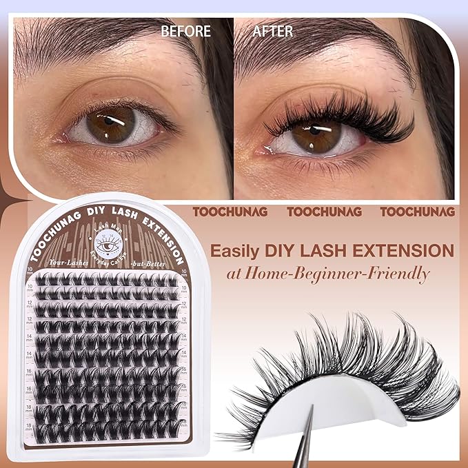 TOOCHUNAG Wispy Lash Clusters D Curly Eyelash Clusters 120pcs Volume Cluster Eyelash Extensions 10-18MM DIY Individual Lashes Extension Thin Band Soft False Eyelashes Clusters