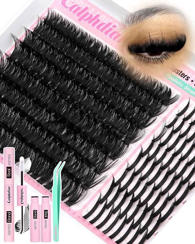 Spikes Eyelash Clusters Volume Lash Clusters Kit DIY Salon-Grade Lash Extensions Spiky Individual Lashes Extension Kit 12-21mm Cluster Eyelash Extensions Kit Manga Lashes Clusters with Bond and Seal