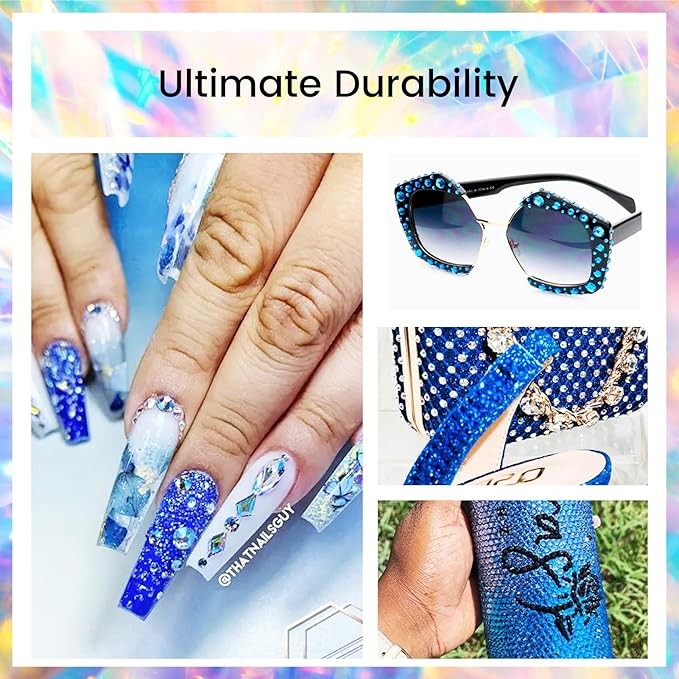 Capri Blue Rhinestones Flat Back Rhinestone for Crafts Glass Nail Rhinestones Nail Gems Crystals for Makeup Bags Shoes Decoration DIY(SS12,1440pcs,Capri Blue)