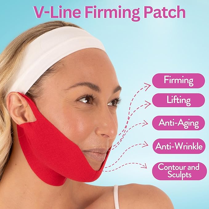 MISS SPA V-Line Patch, Neck and Face Toning Mask, Double Chin Face Mask, Chin Strap Anti-aging and Anti-wrinkle, V Shaped Contouring Face Mask, 4 Pack
