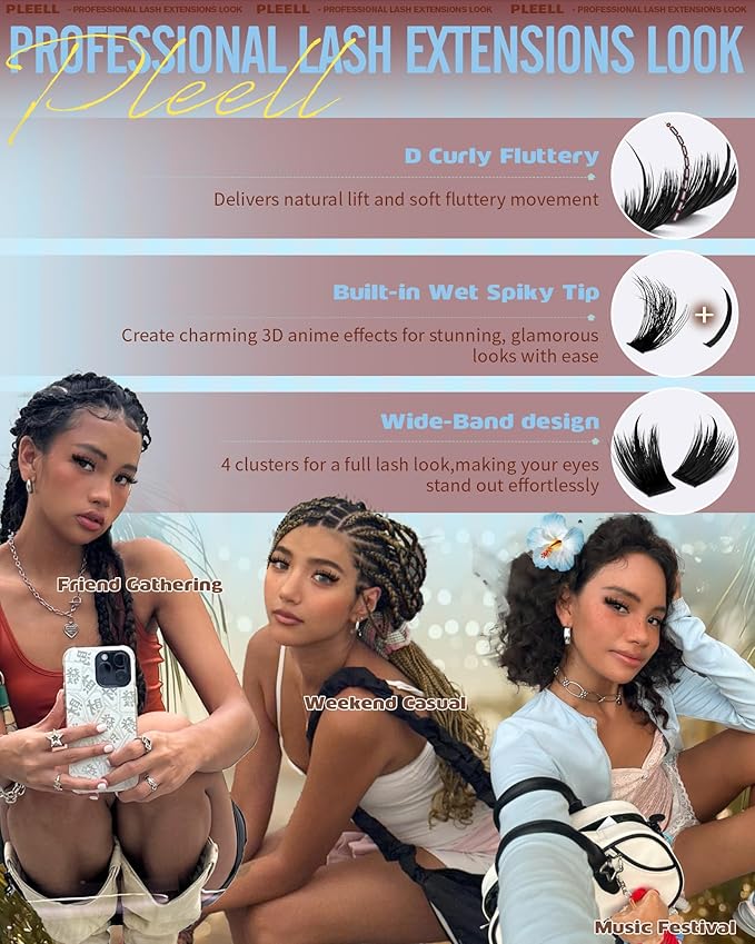 Lash Clusters Volume Manga Eyelash Clusters With Spikes Anime Cluster Eyelash Extensions 14-22mm D curly Individual Lashes Natural Volume Cluster Lashes Wet Look