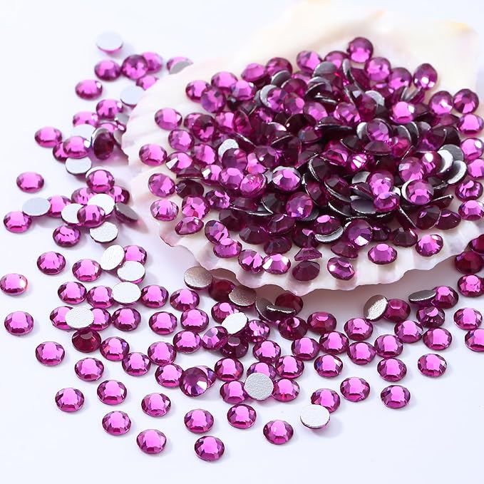 Meibite Fuchsia Flatback Rhinestones, Glass Rhinestones for Nail Art and Craft, Glue Fix, Loose Crystal Gemstones(Fuchsia, SS30, 288pcs, 6.4-6.6mm)