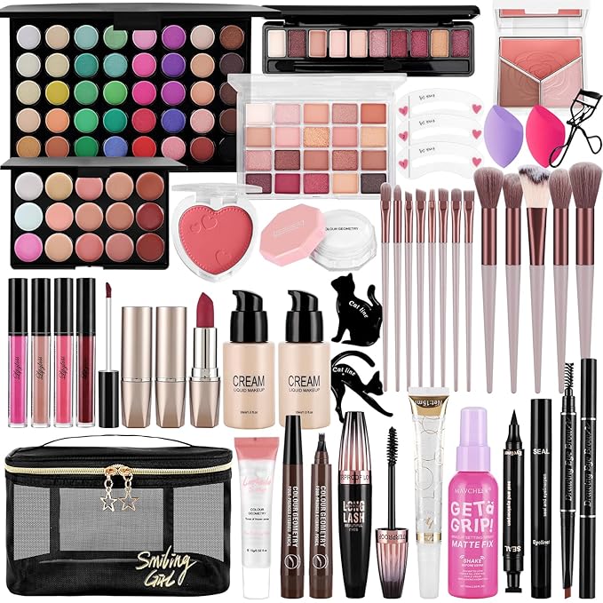 Makeup Set for Women Full Kit Include Eyeshadow Concealer Palette Lip Gloss Lipstick Eye Pencil Makeup Brushes, All In One Makeup Gift Set For Teen Girls and Beginner, Stocking Stuffers for Teen Girls