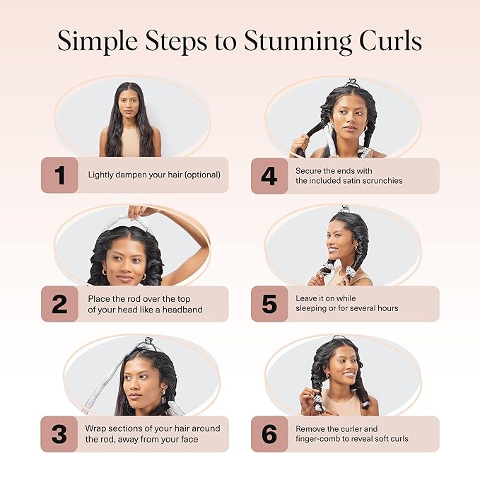 Kitsch Satin Heatless Curling Set – Heatless Curls Overnight with 34" Hair Curler & 2 Satin Scrunchies – Comfortable Hair Curlers to Sleep In for Frizz-Free, No Heat Damage Styling - Ivory
