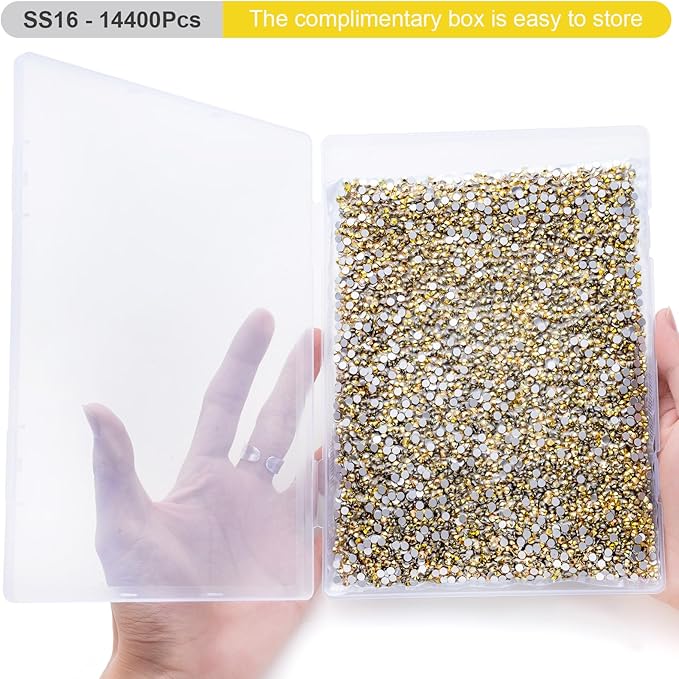 MEIBITE Flatback Rhinestones Bulk, 14400PCS Shiny Sunlight Rhinestones for Clothes DIY Decoration Crafts, Shiny Sunlight, SS16, 3.8-4.0mm